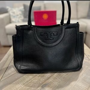 Tory Burch black pebbled leather T bag